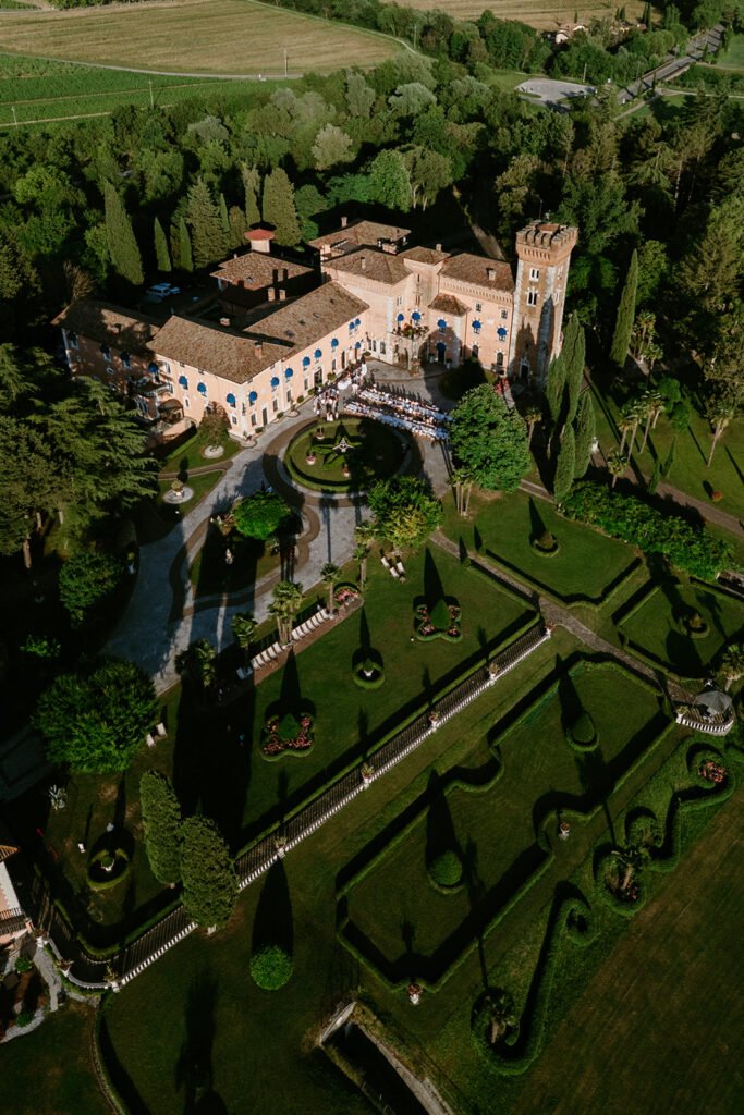 Aerial view of Castello di Spessa wedding venue in the Collio wine region, Friuli Venezia Giulia, Italy
